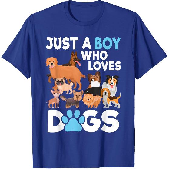 Just A Boy Who Loves Dogs Funny Dog Lover Boys Kids T-Shirt