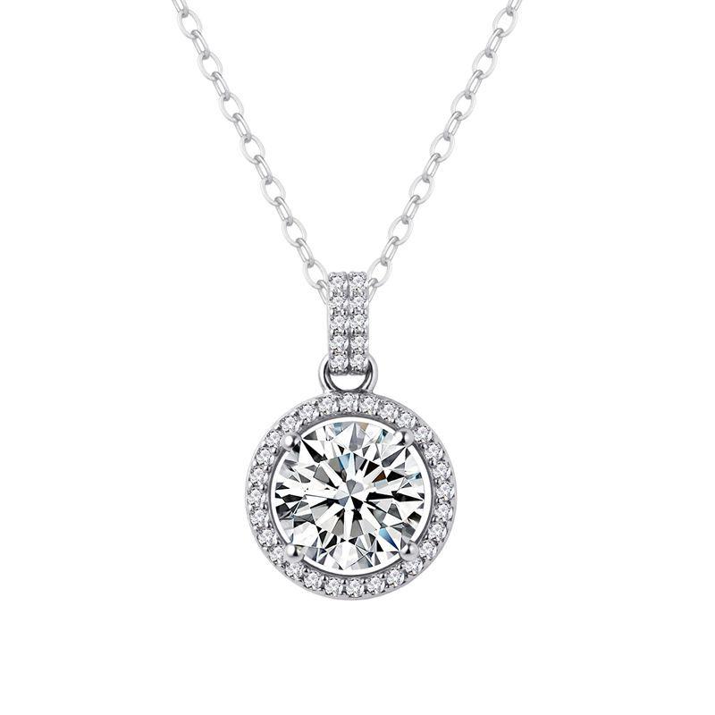 

S925 Sterling Silver Round Pendant Necklace with 3 Carat Moissanite, Korean Style Clavicle Chain 925 Silver