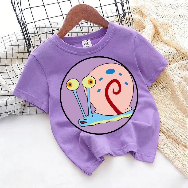 SpongeBob TShirt for Kids Cartoon Design Round Neck for Boys and Girls Cotton Casual Streetwear Short Sleeve Kids Tops