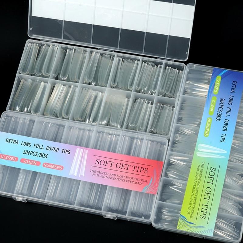 504Pcs/set Transparent Artificial Nail Kit Full Coverage Tips For Gel Extension Manicure Home Salon Application