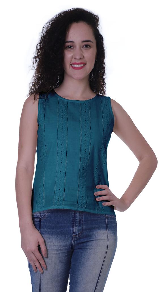 Moomaya Damen Solide Ärmelloses Top Schiffli Bluse Sommer Casual Tunika Tops