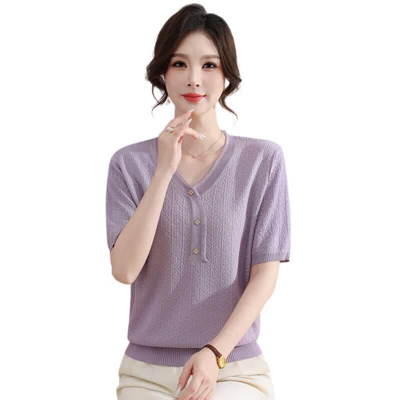 Hodo Women's V-Neck Short Sleeve Knit T-Shirt