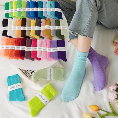 2025 Trendy Dopamine-Inspired Mid-Calf Candy Color Cotton Socks for Women - All Season Fashion