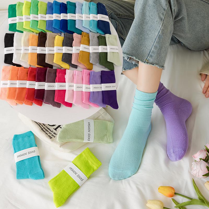 2025 Trendy Dopamine-Inspired Mid-Calf Candy Color Cotton Socks for Women - All Season Fashion