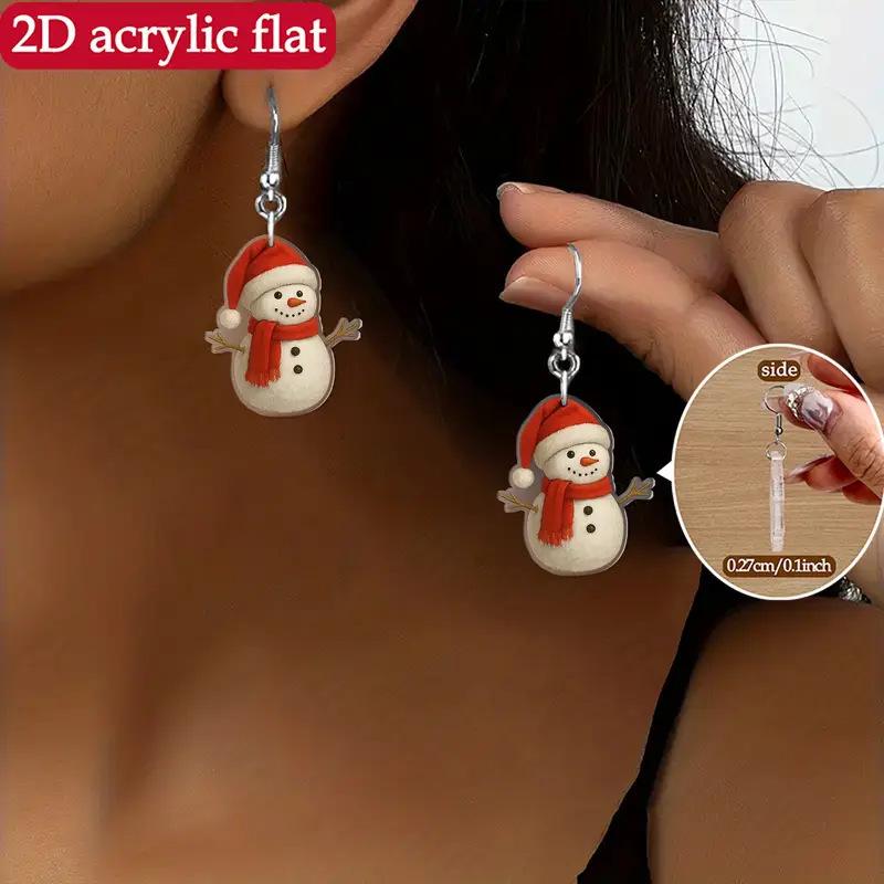 Festive Snowman Earrings: Flat Acrylic with Christmas Hat Design