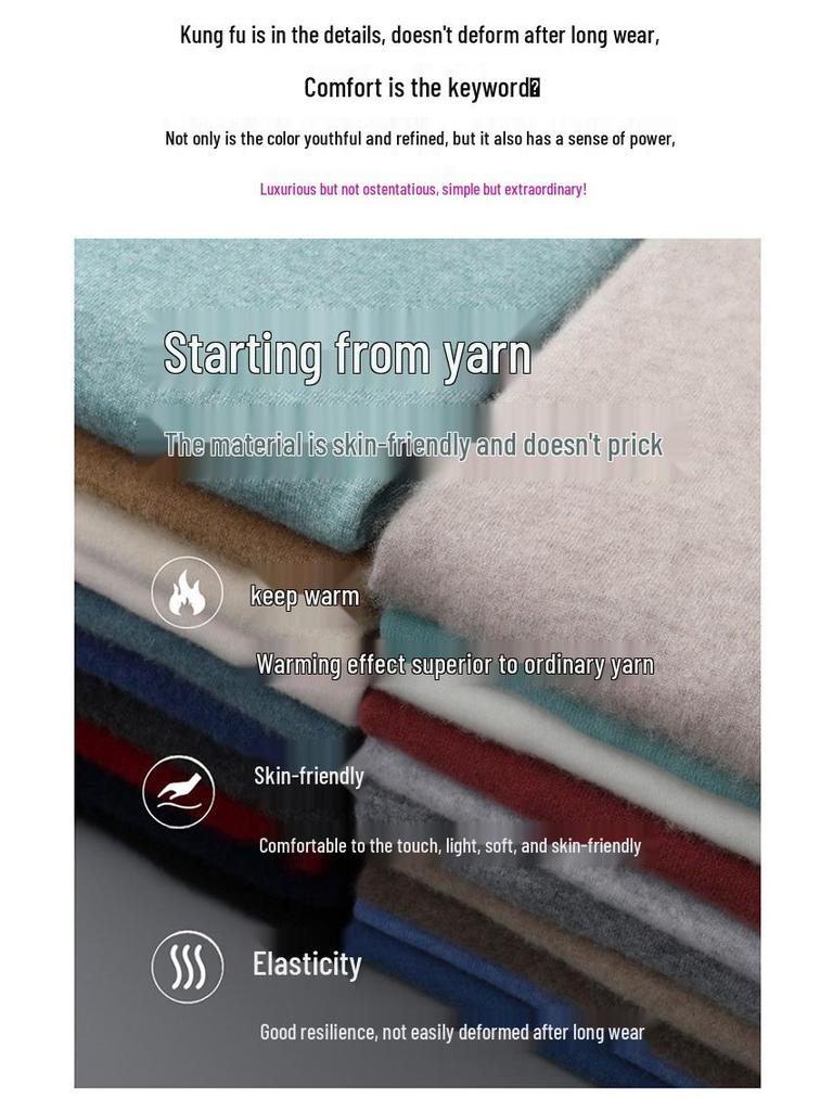 Men's 100% Pure Wool High Neck Pullover Sweater - Autumn/Winter Loose Knit Base Layer