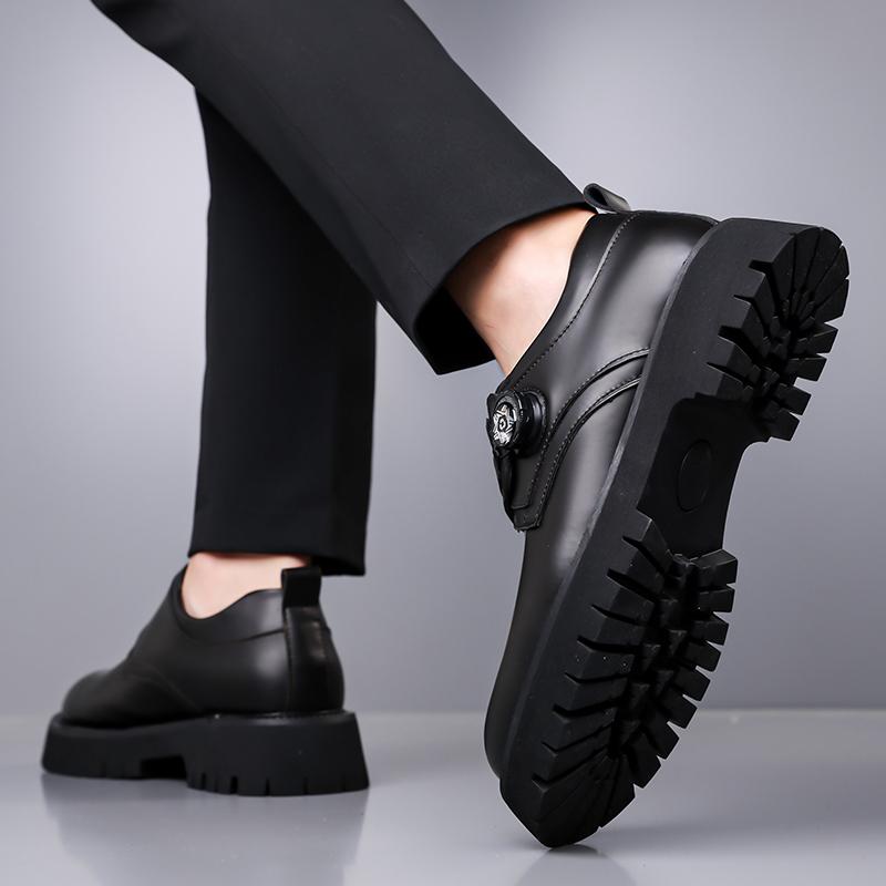 Fashion Fashionable Plus Size New Button Rubber Thick Soled Non Slip Leather Shoes Men's Business Dress Leather Men Shoes Casual Loafers