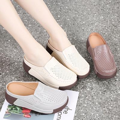 Fashion Women's Casual Shoes Hollow Women Half-heel Loafers Comfortable Platform Shoes Leather Moccasins Fashion Sneakers Zapatos Mujer