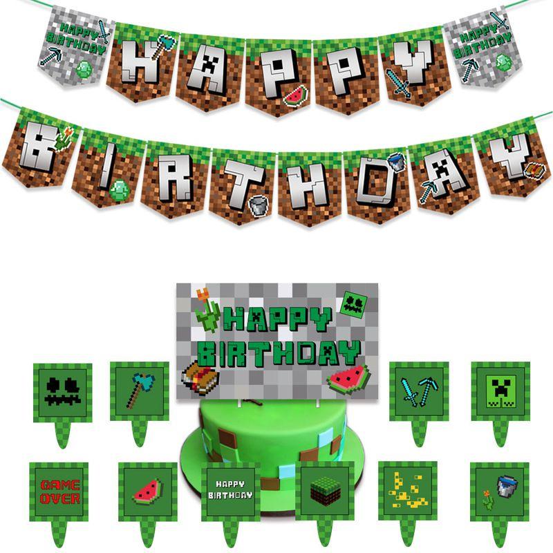 Minecraft Birthday Party Decorations Happy Birthday Set With Balloons And Banner