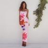 Women's Summer Sexy Spaghetti Strap Floral Print Maxi Dress, Slim Fit Bodycon Backless Evening Party Beach Vacation Long Dress