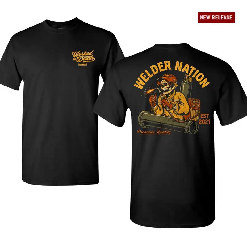 Welder Nation Welding T-Shirt, Skull Welder Pipe Fabrication Graphic Tee S разноцветный