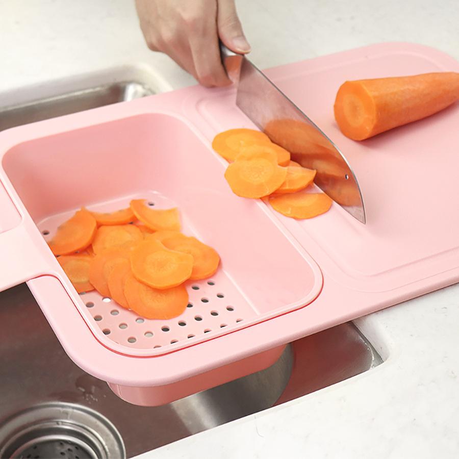 1PC Multi-functional Sink Cutting Board Kitchen Vegetable and Fruit Cutting Board 2-in-1 Removable Drain Basket Cutting Board