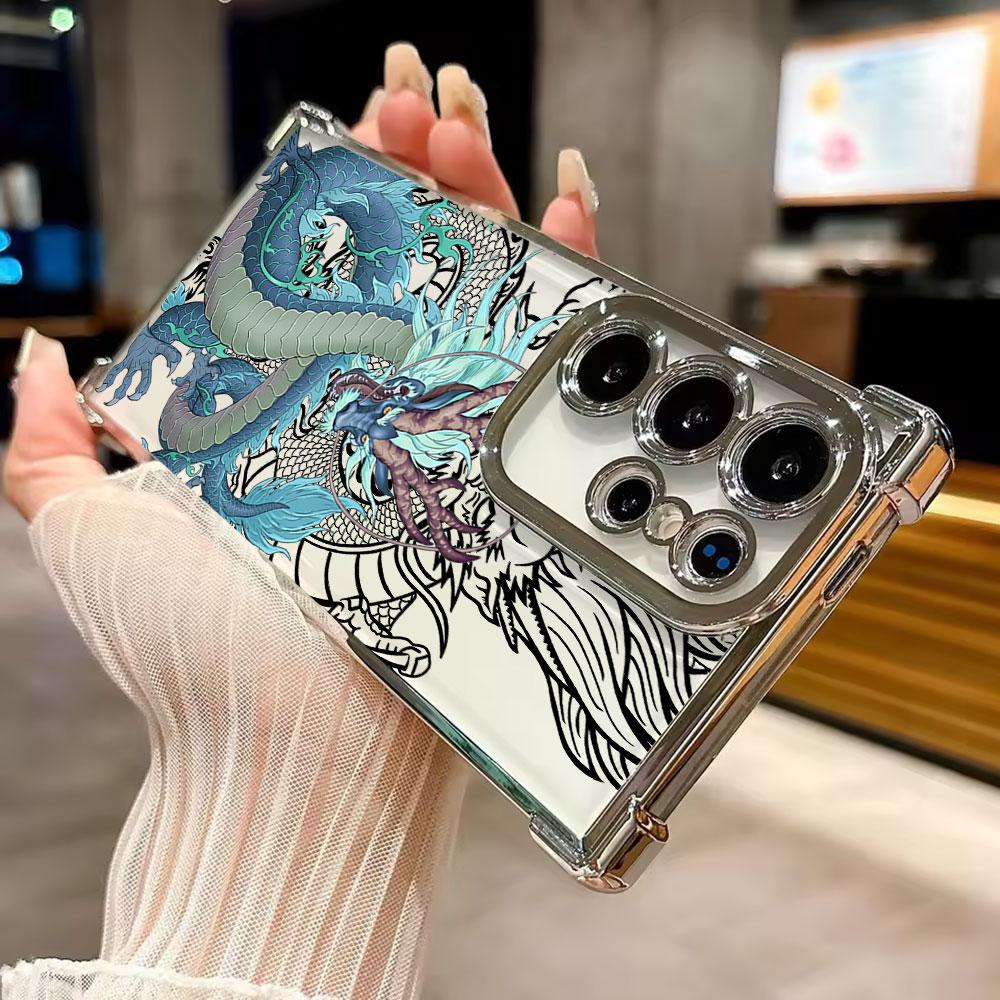 God Black Dragon Cyan Funda For Samsung S26 Ultra Phone Case For Galaxy S25 FE S26 S24 S23 S22 S21 Ultra S20 Plus 5G Clear Cover