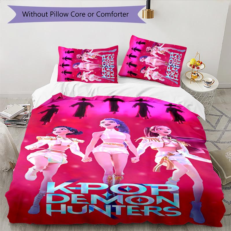 KPOP Hunter 3pcs Bedding Set Duvet Cover Closure Includes 1 Duvet Cover & 2 Pillowcases for All Seasons Bedroom Home Dorm Decor