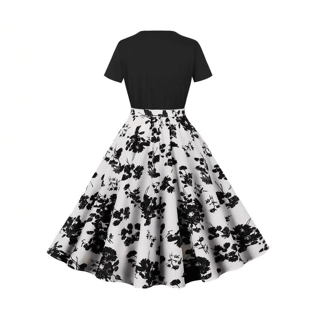 2025 European Retro Patchwork Women's Dress, Chinese Style, Elegant New Design