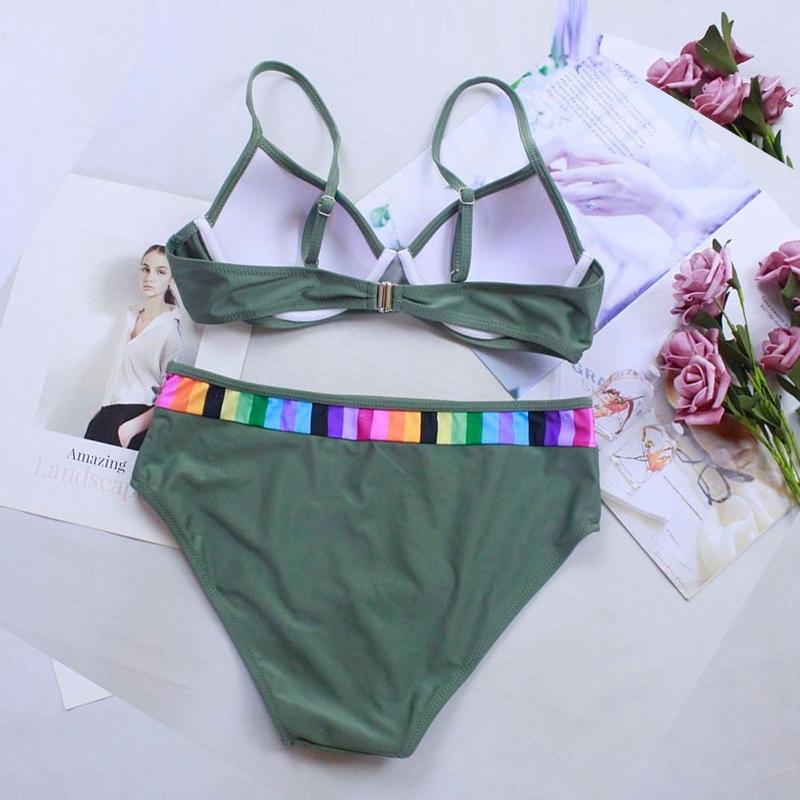 Two Pieces Sets Women Clothing Suit Separates Swimwear Womens Padded Push-up Bra Bikini Set Swimsuit Bathing Suit Patterns Stripe Beachwear