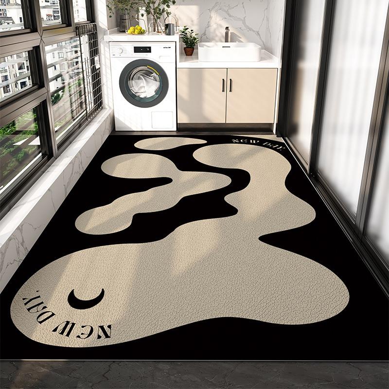 PVC Balcony Rug Waterproof Non-slip Leather Floor Mat Long Strip Large Area Carpet Black White Modern Art Style Decorative Rugs