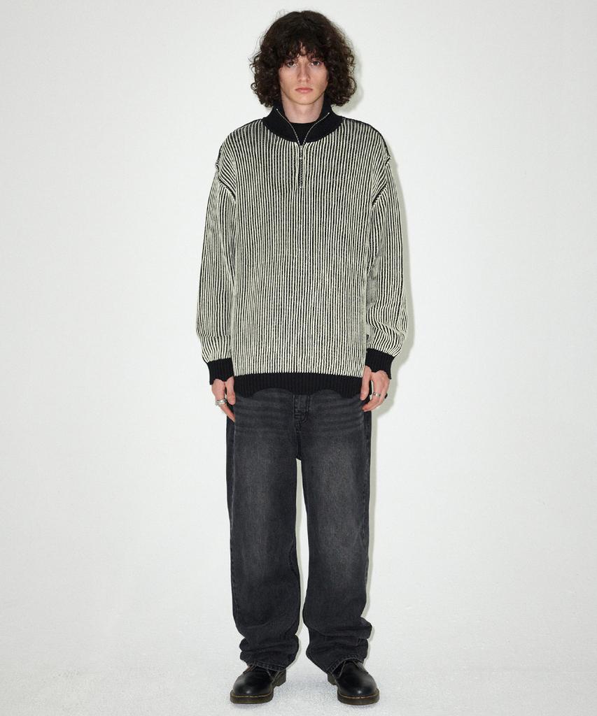 MAHAGRID Cutting Contrast Half Zip-Up Knit Ivory(Mg2Efmk641A)