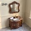 Miniature Bathroom Furniture Doll Mansion Sink Cabinet with Vanity Mirror, 1/12 Scale Mirror Miniature, Tiny Victorian for House Decoration