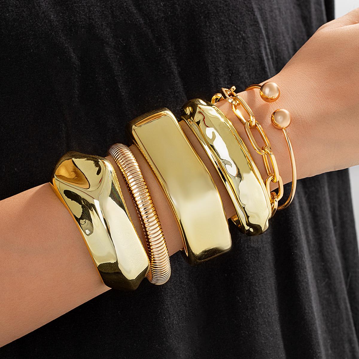 6-piece punk metal style geometric smooth opening bracelet, multi piece metal opening bracelet, spring bracelet, women s set