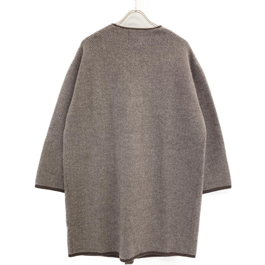 HUMAN WOMAN 077-2270024 Brown Herringbone Jacquard Collarless Coat Coat M BrownUsed