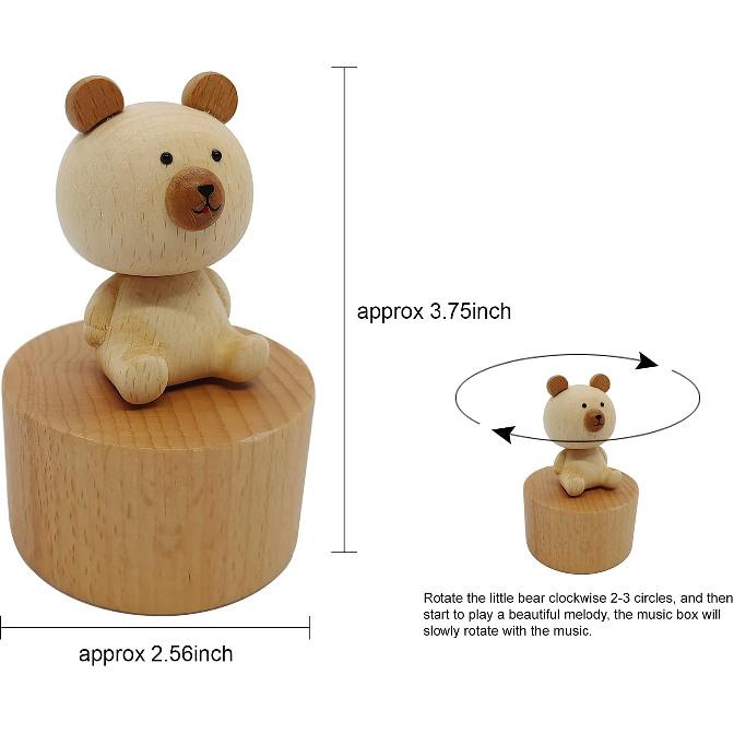 Uroczy Mały Niedźwiadek Mini pozytywka, Drewniana Mechaniczna Pozytywka ze Zwierzątkami, Pozytywka Prezent Śpiewająca Zamek na Niebie, Najlepszy Prezent dla Chłopca Dziewczynki