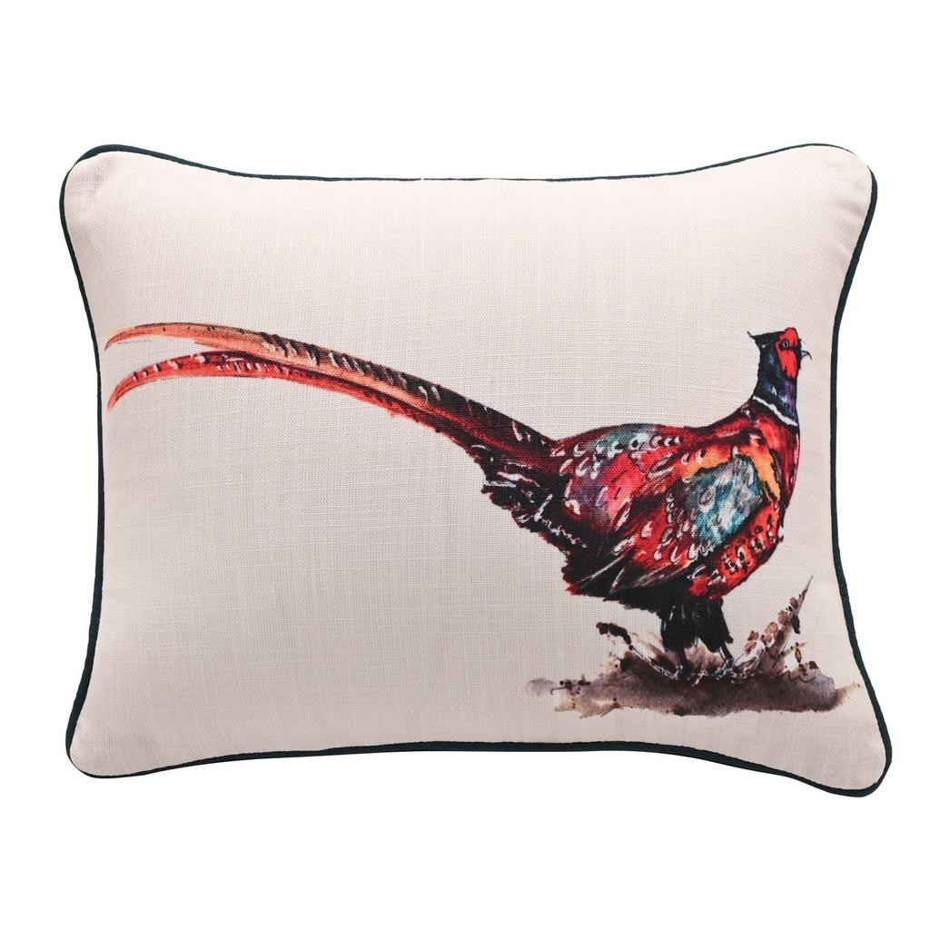 Meg Hawkins Oblong Cushion with Wooden Buttons - Pheasant