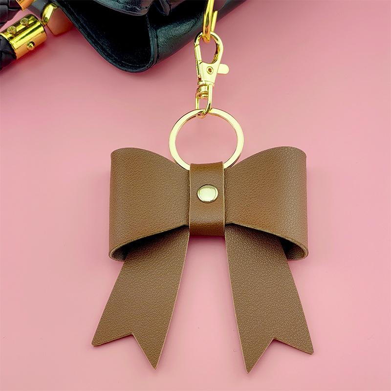 Simple Bow Leather Keychain Xiaohongshu Same Car Keychain Bow Bag Hanging