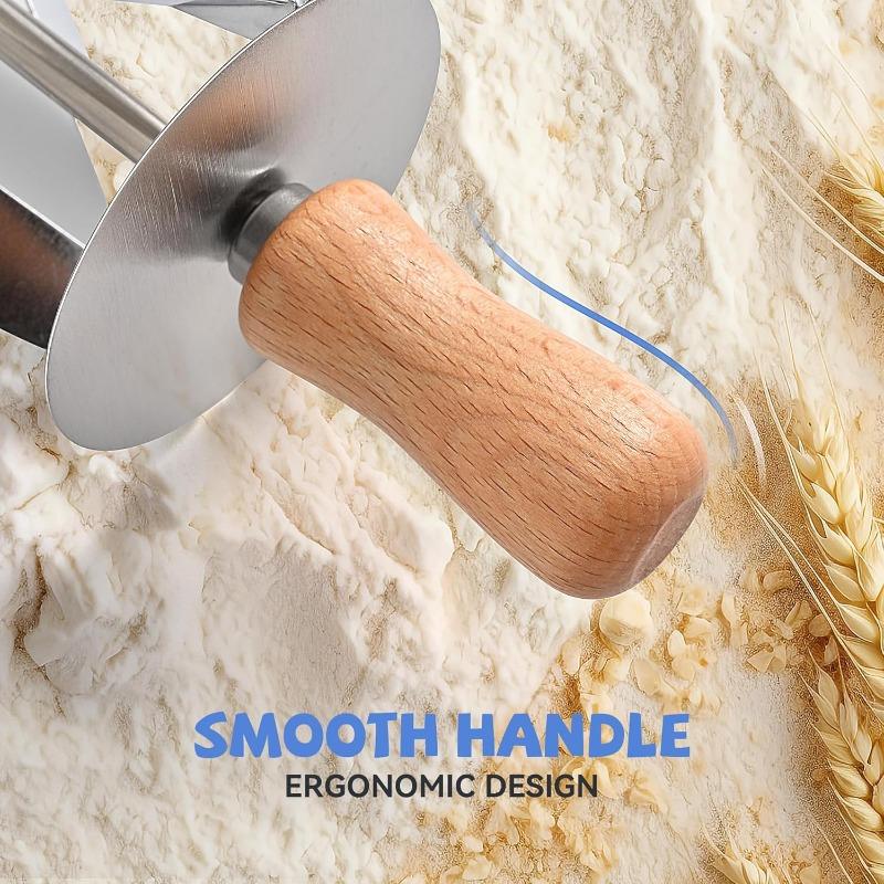 Stainless Steel Croissant Cutter Irregular Roller Cutter with Wooden Handle Pastry Baking Croissant Bread Knife Kitchen Gadgets