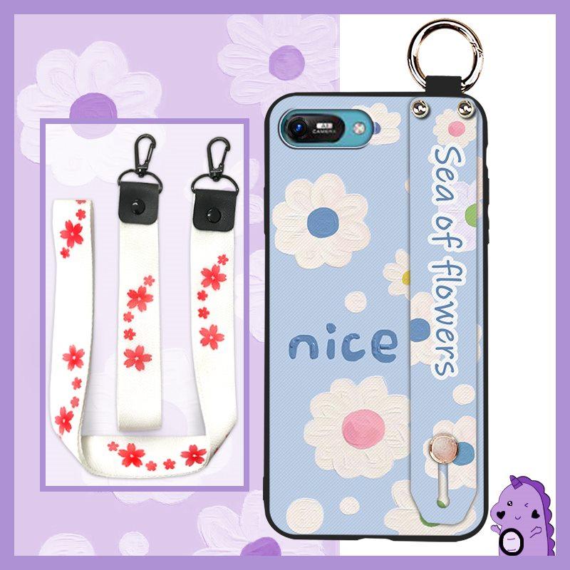 Anti-knock Wrist Strap Phone Case For Itel A25/A35/A25 Pro Ring Back Cover Silicone Dirt-resistant Phone Holder Flower
