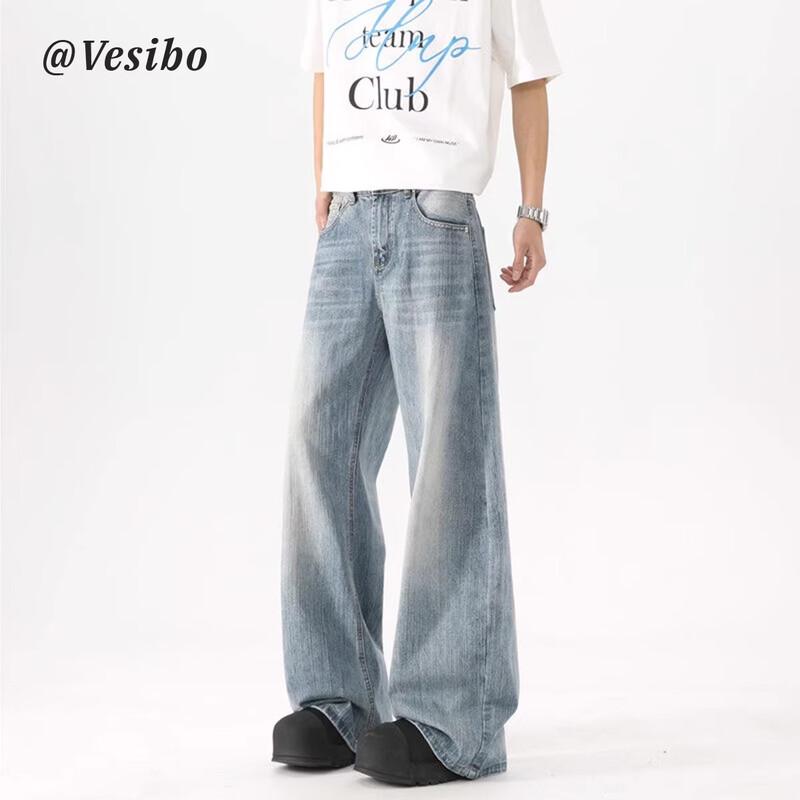 VESIBO Herren Jeans mit weitem Bein, gewaschen blau