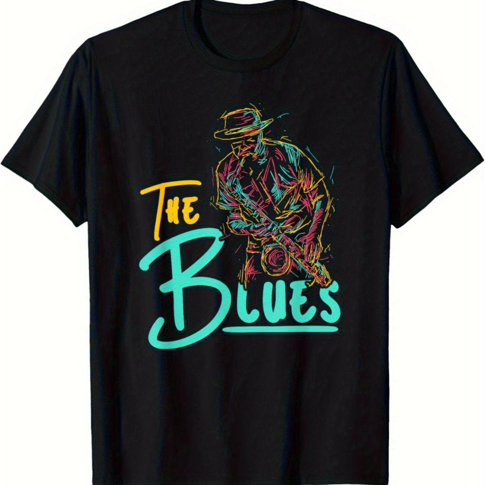 

Jazz Blues Music Pattern TShirt Black TShirt Vibrant Guitarist Playing Blues Art Painting The Blues Suitable for Music Lovers 4XL