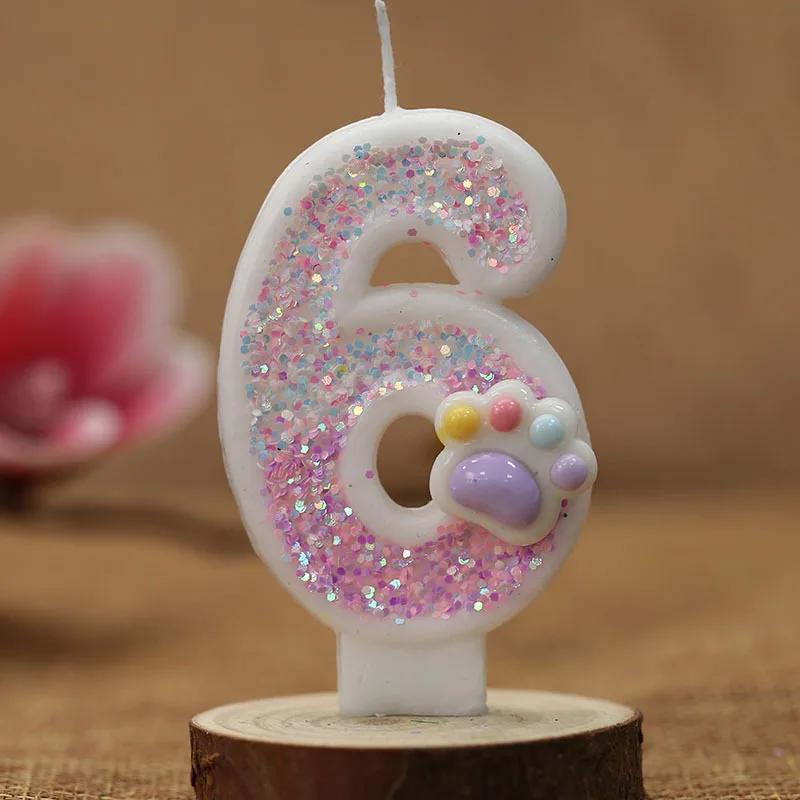 3D Number Birthday Candle Pink Glitter Unicorn Cake Decorating Party Anniversary Cake Decor for Cake Children's Birthday Candle