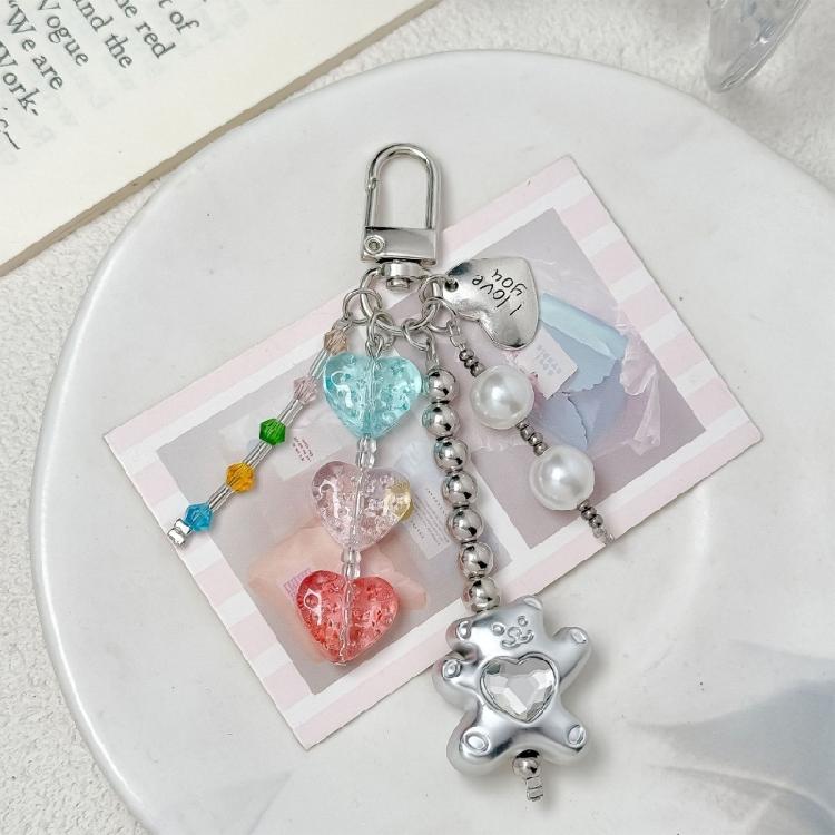 Cartoon Bear with Heart Keychain for Keys Bags Backpacks Phone Accessories Adorable Design Lightweight Accessory
