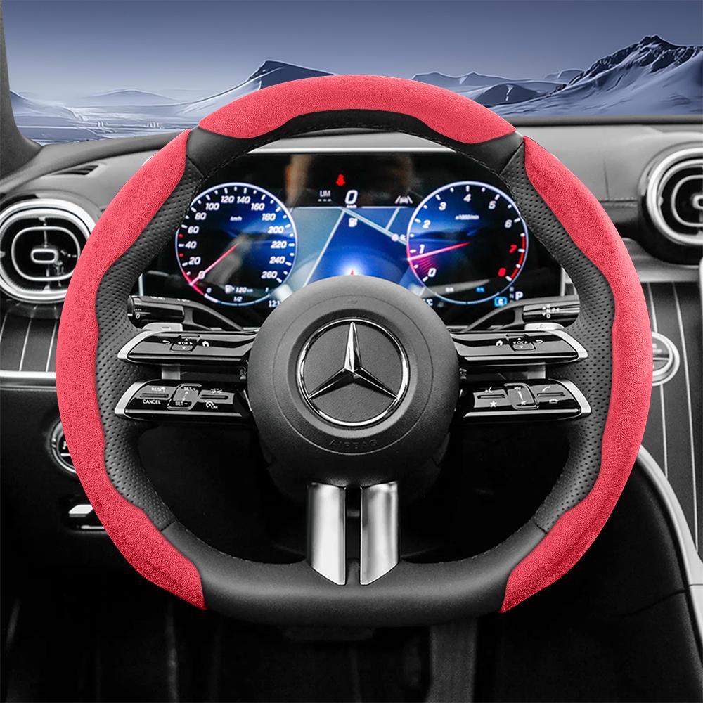 Suitable for Mercedes-Benz Sports Suede Steering Wheel Covers with Split Snap-On Design for V G S a E C Class Gle Glc Gla Glb Cls Cla Eqb Eqe Eqs Amg 