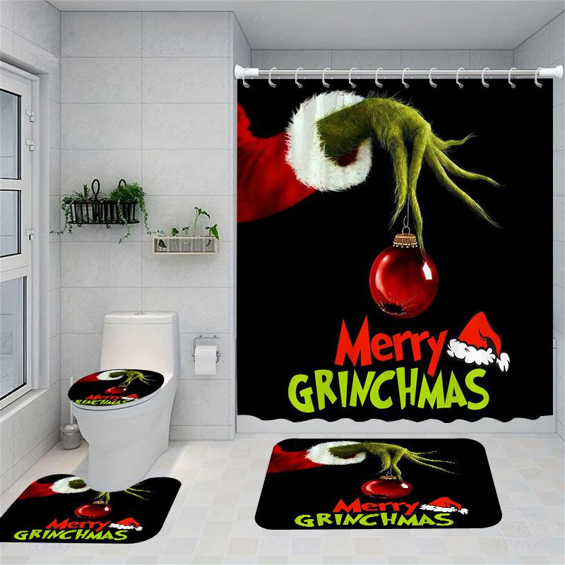 Christmas Series Shower Curtain Digital Printing Bathroom Shower Curtain Four-Piece Polyester Shower Curtain
