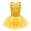 Girls Sleeveless Dance Dress with Shiny Sequins Crisscross Back and Tutu Mesh Skirt