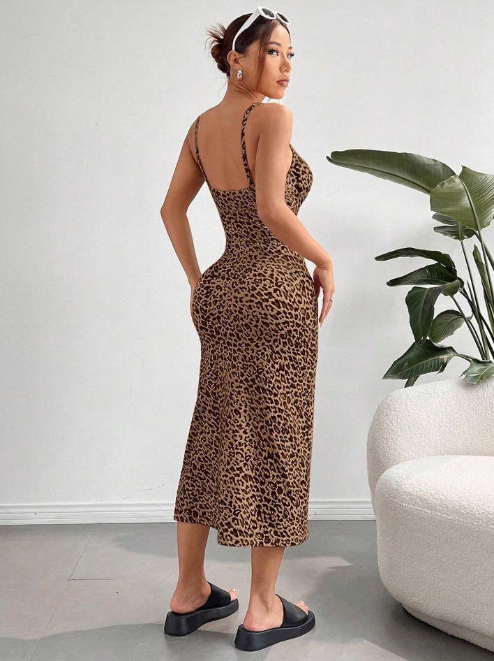 2025 Summer Spaghetti Strap Slim Fit Sexy Leopard Print Dress for Women
