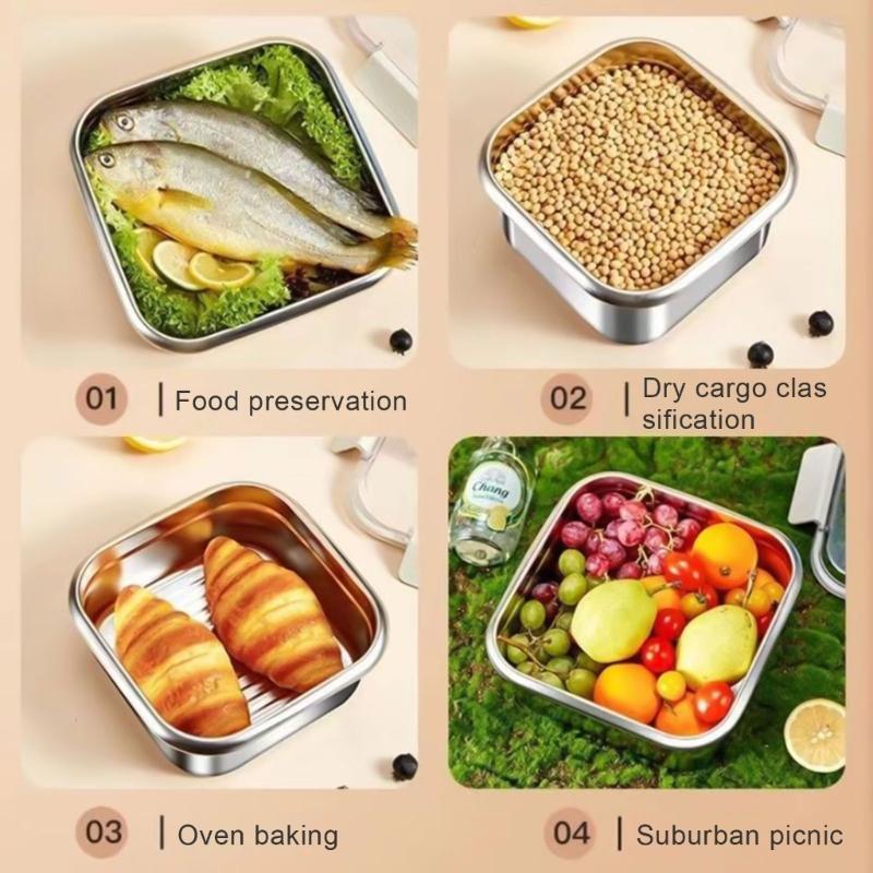 Multipurpose Stainless Steel Food Preserver Lunch Box with Transparent Lid Household Crisper Practical Meal Container