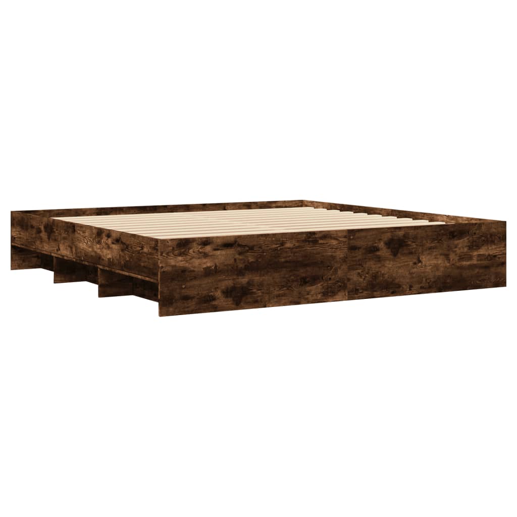 Bed Frame without Mattress Smoked Oak Finish 180 x 200 cm Engineered Wood