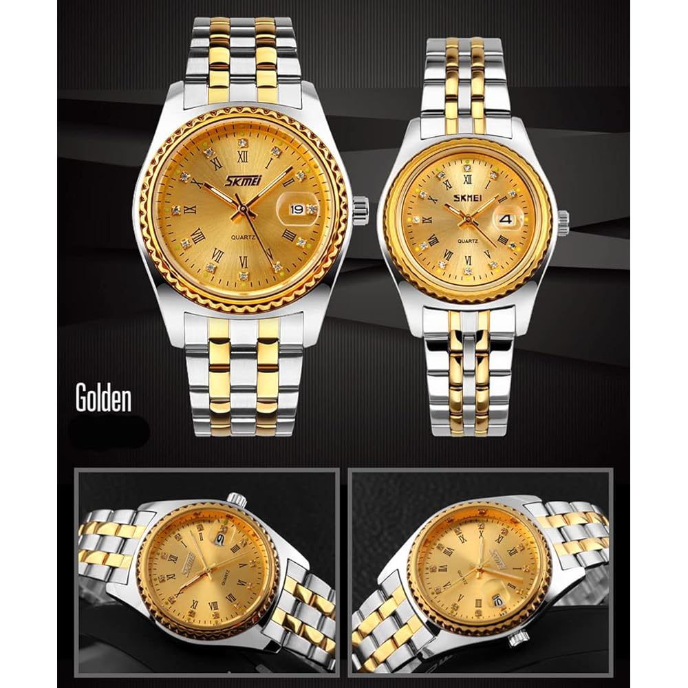 "Classic Women's Analog Quartz Watch Gold Silver Stainless Steel Waterproof Casual Simple Date"