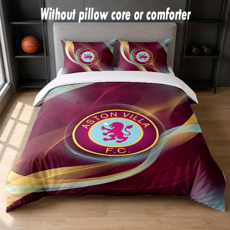 Aston Villa Football Design Bed Bedding Set 1 Duvet Cover + 2 Pillowcases Soft Breathable Household Bed Linens