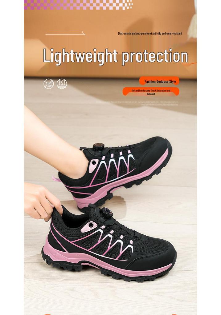 Women's Breathable Steel Toe Safety Shoes - Anti-Smash, Anti-Puncture, Anti-Odor with Rotating Button.