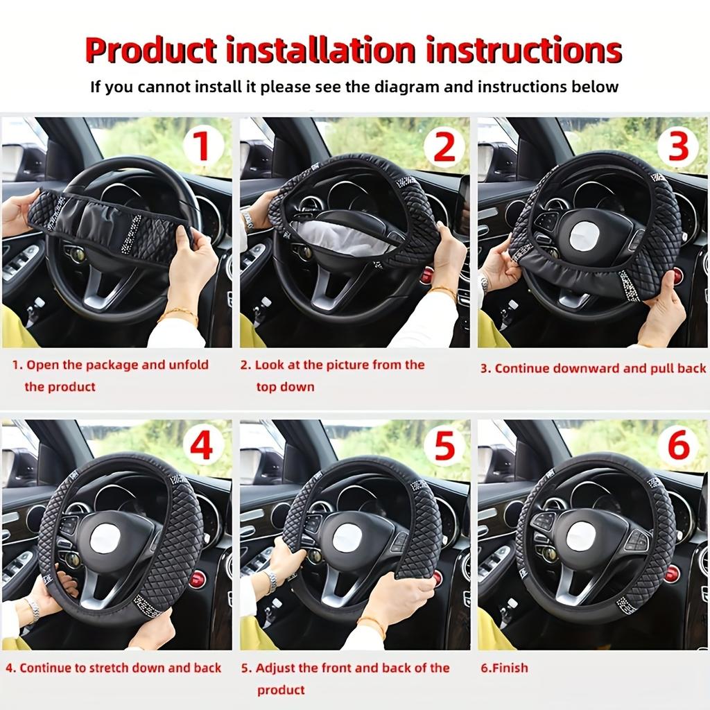 Coprivolante di lusso in diamante artificiale da 37-38 cm - Pelle PU di alta qualità, resistente, facile da installare, nuovo aggiornamento per un'esperienza di guida confortevole
