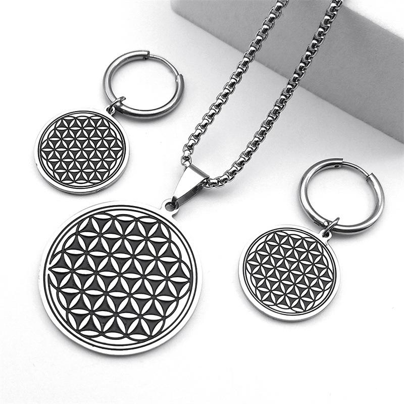 Vintage Lebensblume Halskette Heilige Geometrie Runder Anhänger Herren und Damen Gleicher Trendiger Modeanzug