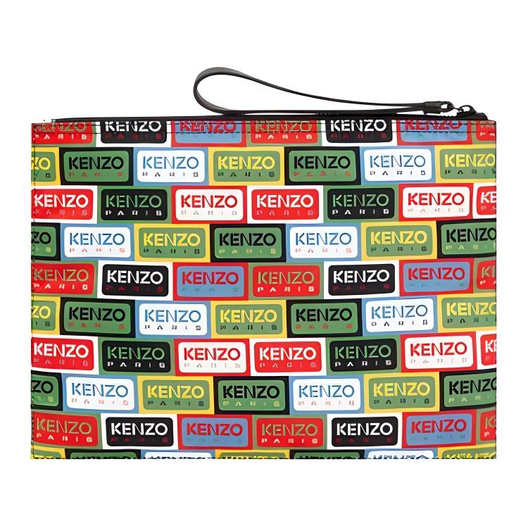 Kenzo Color Block Brand Tag Decorative Zipper Leather Detail Clutch Bag Large Unisex Clutch Bag Green FD55PM602F31-MU