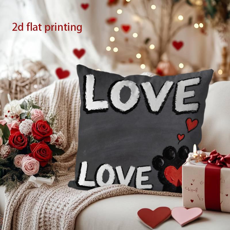 Love-themed Throw Pillow with Heart and Paw Design Pattern Cushion Cover Suitable for Sofa Bedroom Car Pillow Cover