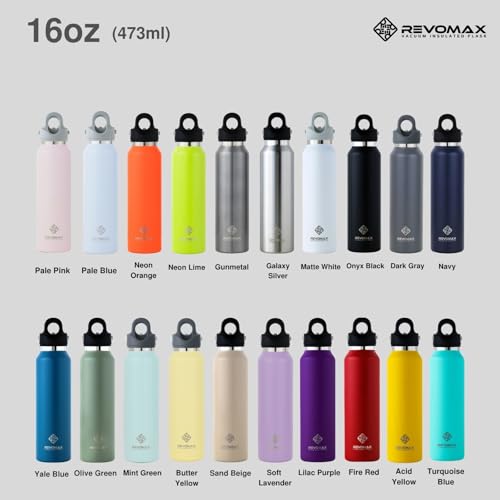 [REVOMAX Official] 16oz 473ml Carbonated Stainless Steel Bottle, Keeps Drinks Hot for 18 Hours, Cold for 36 Hours, Vacuum Insulated, Gift Idea, REVOMA