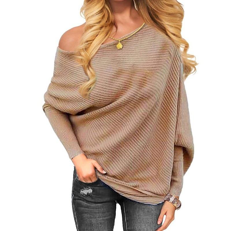Women Sexy Off Batwing Sleeve Sweater Pullovers Long Sleeve Knitted One Shoulder Spring Autumn