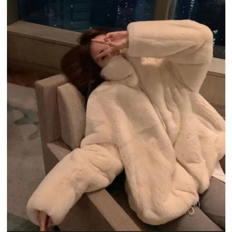 

Зимняя новая куртка из искусственного меха со стойкой, пушистый свитер, повседневная свободная утолщенная женская плюшевая S